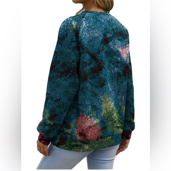 NWOT Plus Size Women’s Long Sleeve Lightweight Halloween Sugar Skull Sweatshirt - Picture 3 of 15